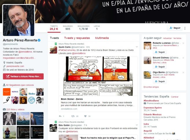 Las 10 mejores cuentas de Twitter de periodistas españoles 9 perez reverte 657x486 1